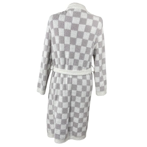 The Styled Collection Feather Yarn Robe Long Grey Cream Check Size S/M - Picture 3 of 6